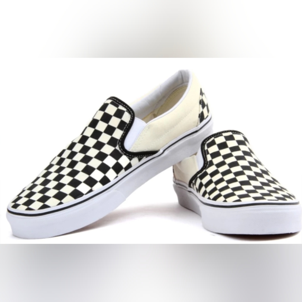 Vans Asher Checkers Blk/Off Wht Slip On Skate Shoes Size M 8 W9.5 NIB $75